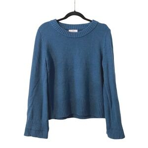 HALSTON Merino Wool Blue Crew Neck Sweater Small Heritage Preppy Scandigirl Cozy